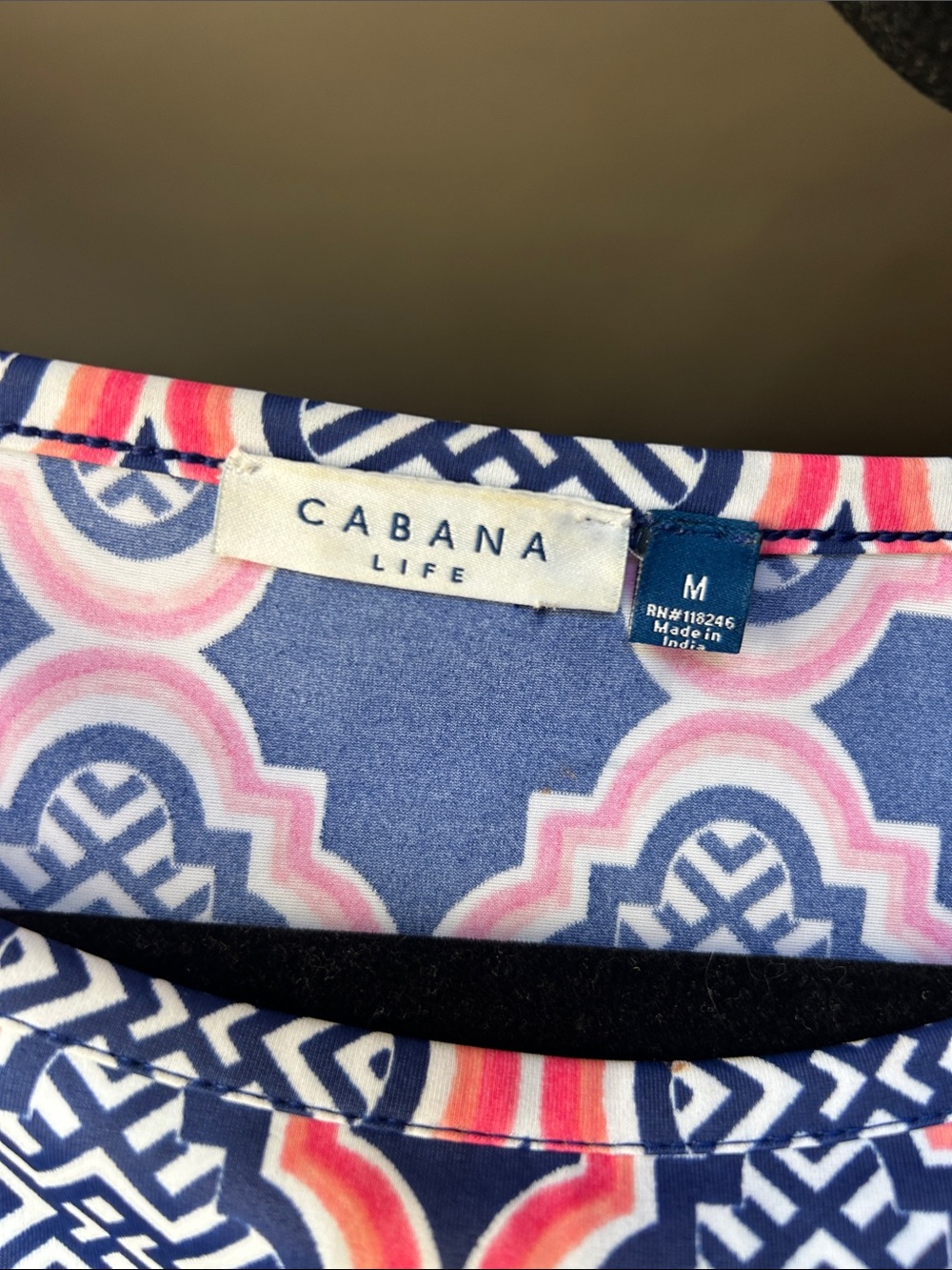 Cabana Life Navy and Pink Geometric Long Sleeve Shift Dress - Picture 2 of 4